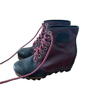 SOREL PDX Wedge Lace-Up Canvas Leather Waterproof Booties Boots 8